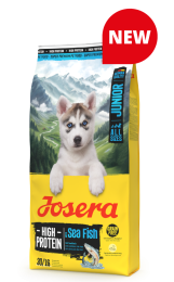 Пакування сухого корму для цуценят Junior High Protein Sea Fish 12,5 кг з позначкою new